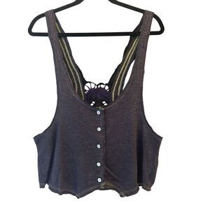 Anthropologie Scrapbook Originals Boho Crochet Back Ribbed Tank Top Size L Hippi